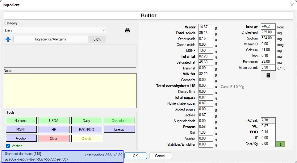 Screenshot: Ingredients database explained