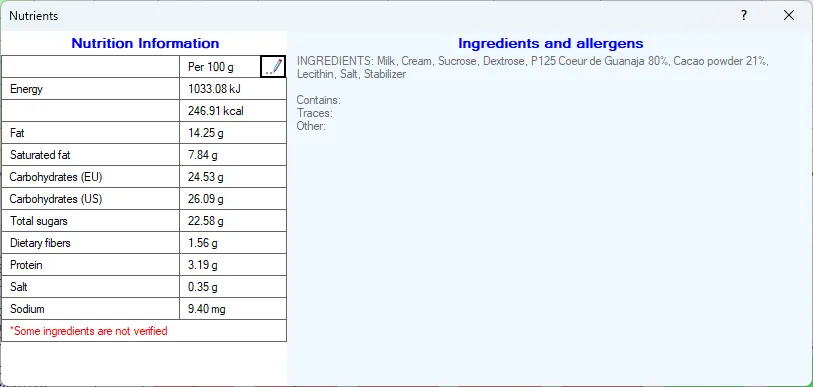 Screenshot: Nutrients Dialog