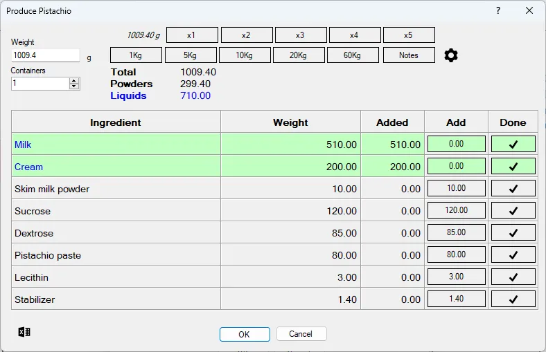 Screenshot: Produce Dialog