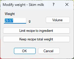 Screenshot: Modify Weight Dialog