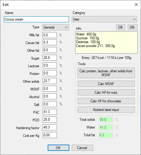 Screenshot: Create an ingredient from a recipe