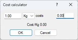 Screenshot: Cost Calculator Dialog