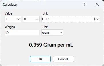 Screenshot: Density Dialog