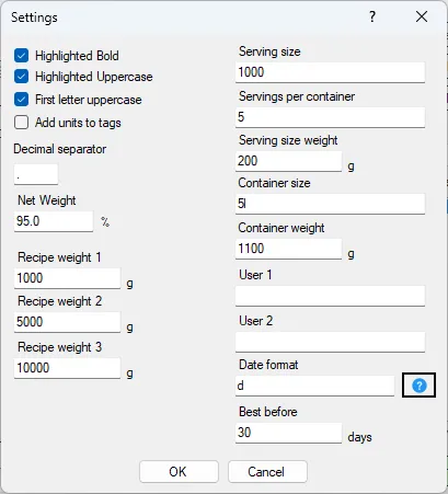 Screenshot: Report Settings Dialog