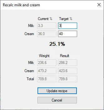 Screenshot: Converting a recipe