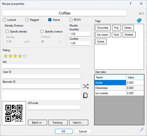 Screenshot: Recipe Properties Dialog