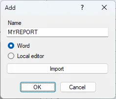 Screenshot: Report Add Dialog