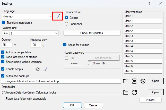 Screenshot: Language translation support
