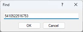 Screenshot: Find Product Dialog